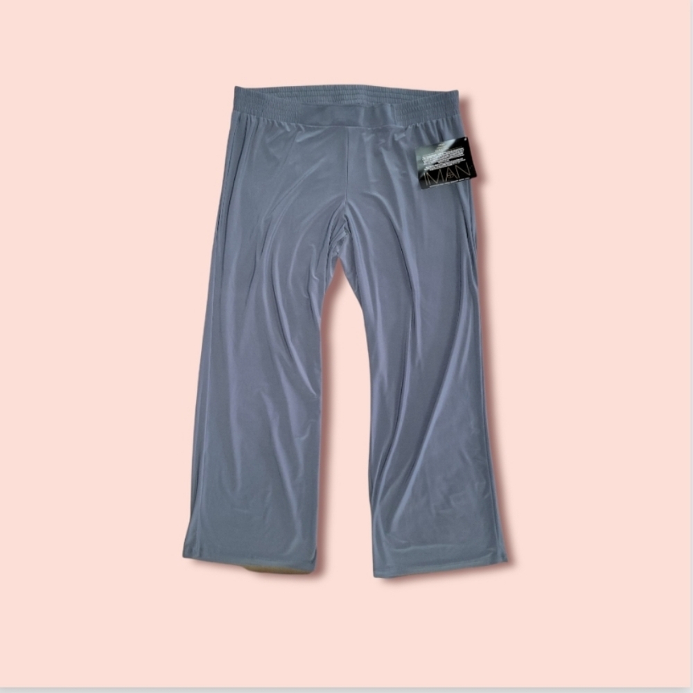NWT! Women's Iman Palazzo Soft Comfortable Pants 2XL Gray Global Chic